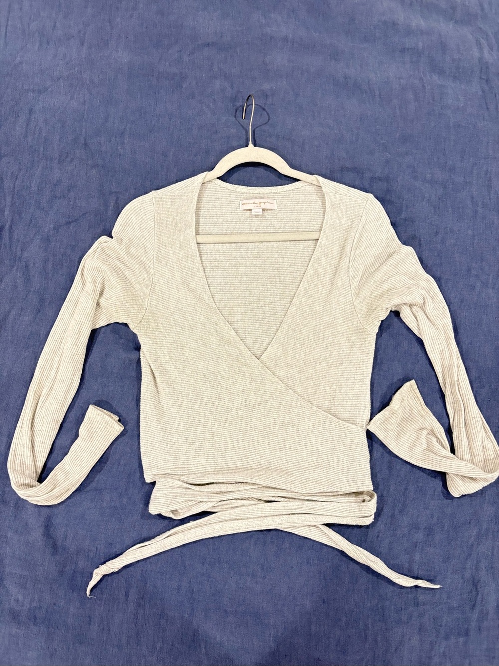 Spiritual Gangster Light Beige Wrap Ribbed Long Sleeve Top